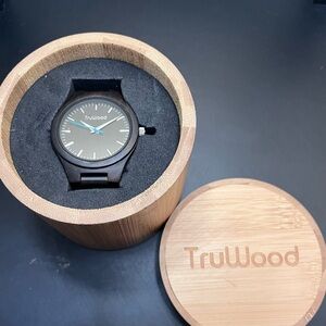 New! TruWood Hawk Men's Sandalwood Watch with Blue Accent